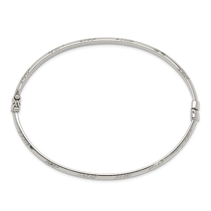 Sterling Silver Diamond-cut 4mm Bangle and 3mm Hoop Earring Set
