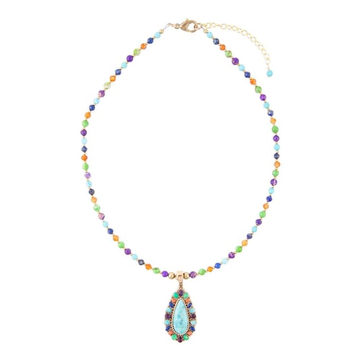 Barse Jewelry Blue Composite Turquoise With Multi-Gemstone Gold Tone
Concho Necklace