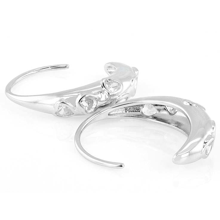 Romantic CZ Heart J-Hoop Earrings In Sterling Silver