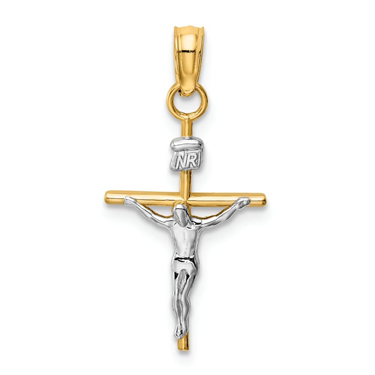 14k Two-tone Gold INRI Crucifix Pendant