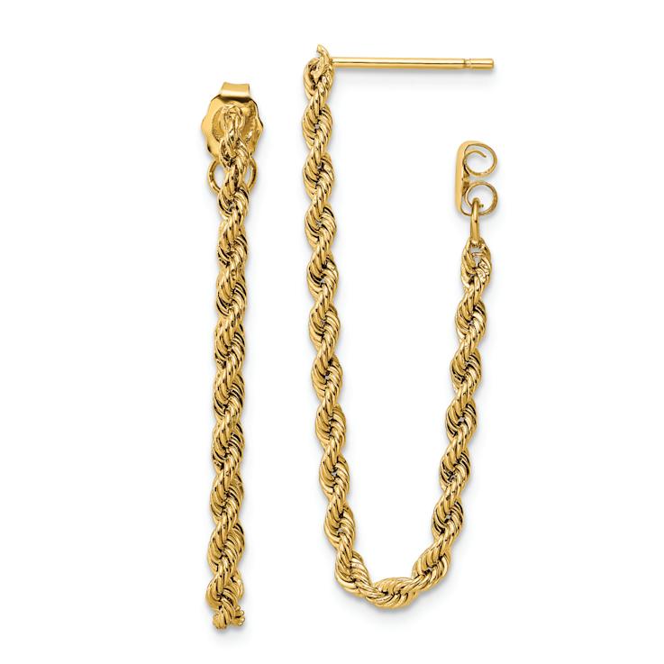 14k Yellow Gold Polished and Diamond-cut Twisted Rope Dangle Earrings