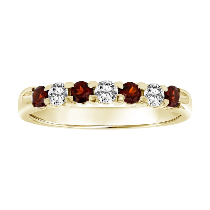 14K Yellow Gold Garnet and Diamond Wedding Band 0.50ctw