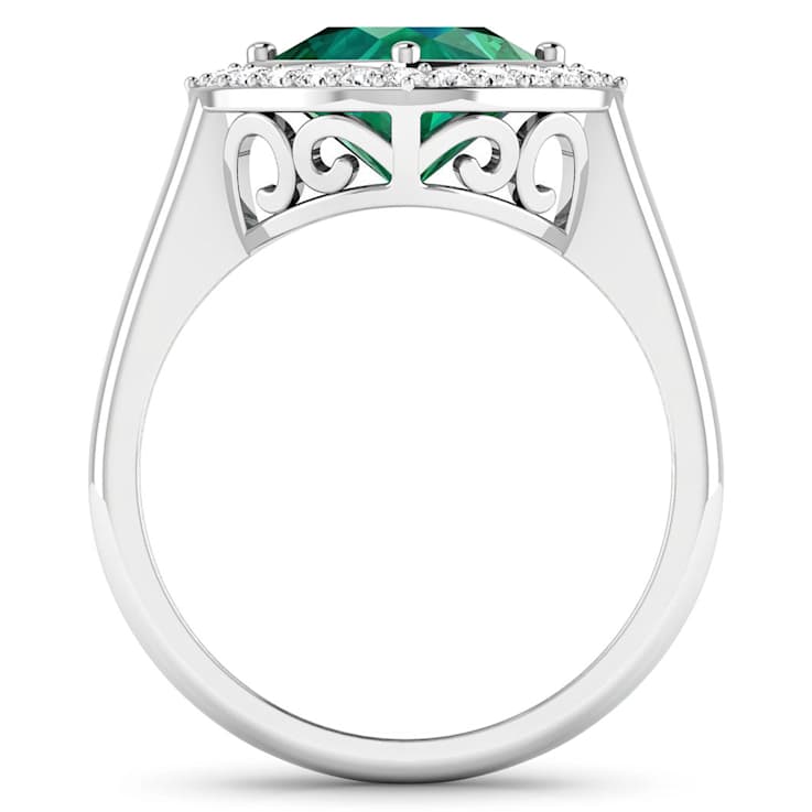 Cushion Cut Green Emerald and White Diamond 14K White Gold Halo Ring
2.31 ctw