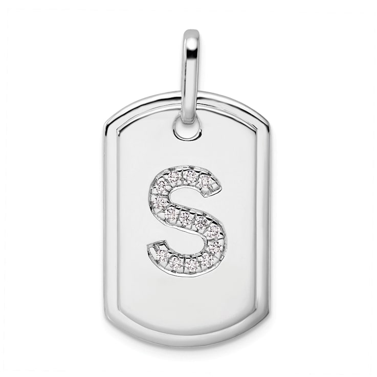Rhodium Over 14k White Gold Diamond Initial S Dog Tag Charm