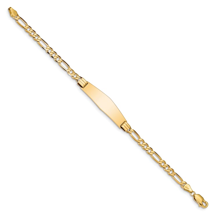 14k Yellow Gold Figaro Soft Diamond Shape ID Bracelet