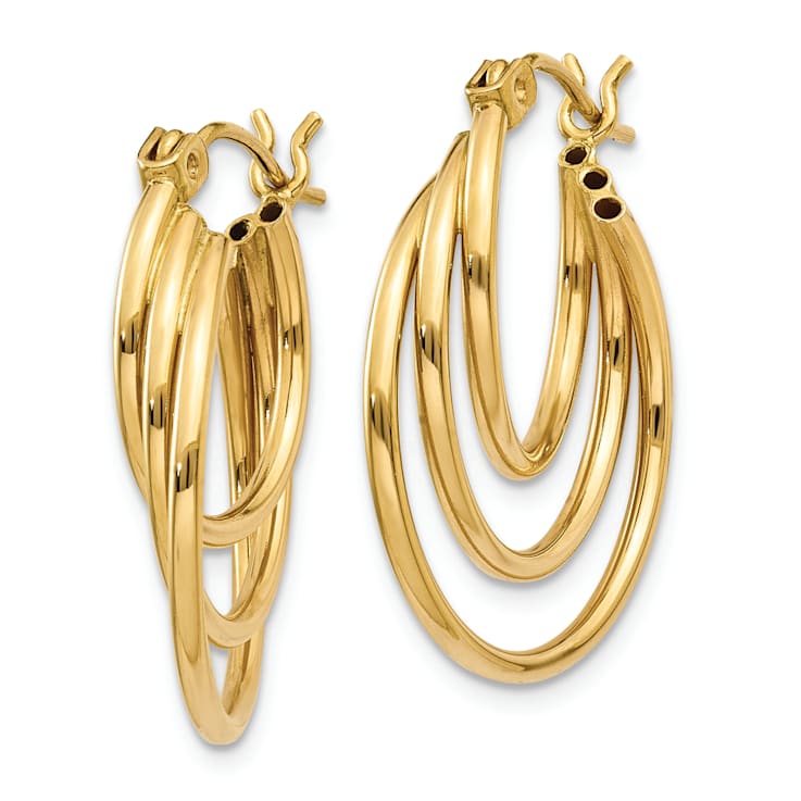 14K Yellow Gold 11/16" Triple Hoop Earrings