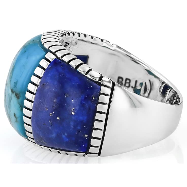 Turquoise And Lapis Lazuli Inlay Ring In Sterling Silver