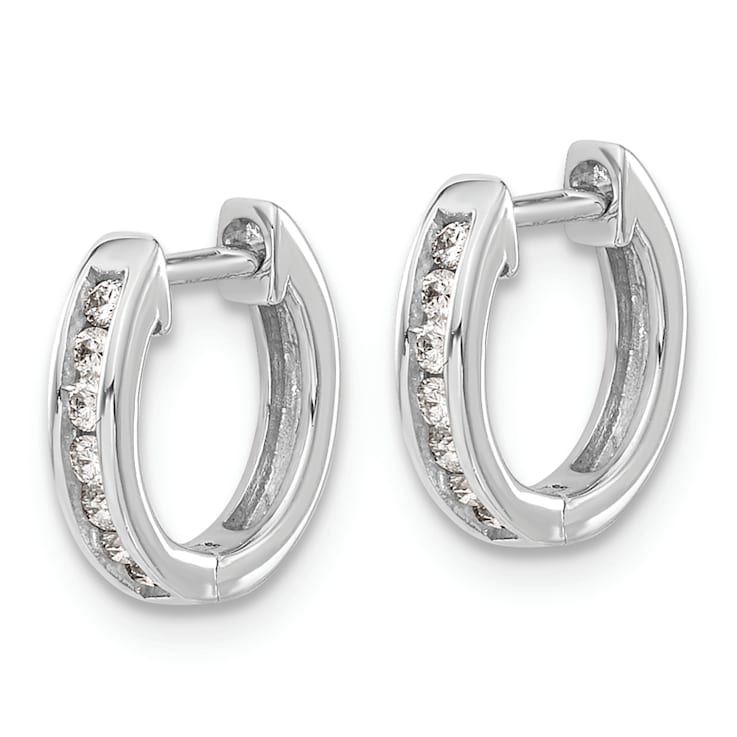 Rhodium Over 14K White Gold Lab Grown Diamond Hinged Hoop Earrings