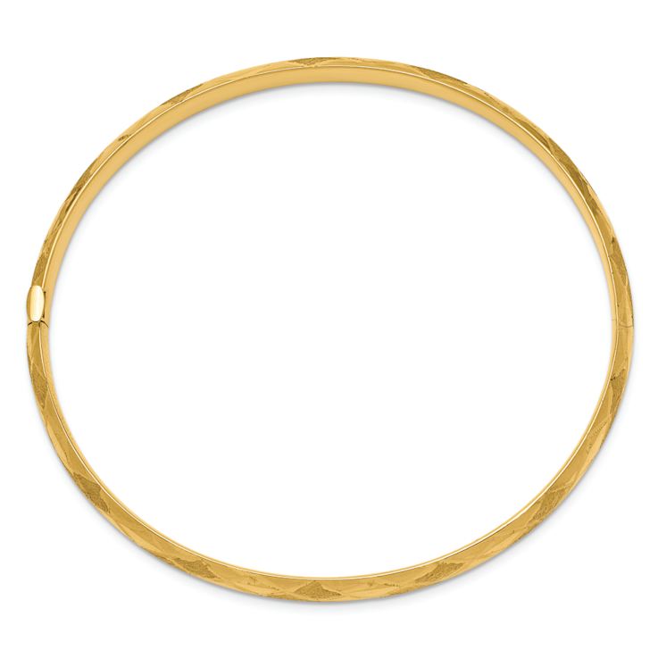 14k Yellow Gold 4.75mm Brushed and Diamond-Cut Fancy Hinged Bangle Bracelet