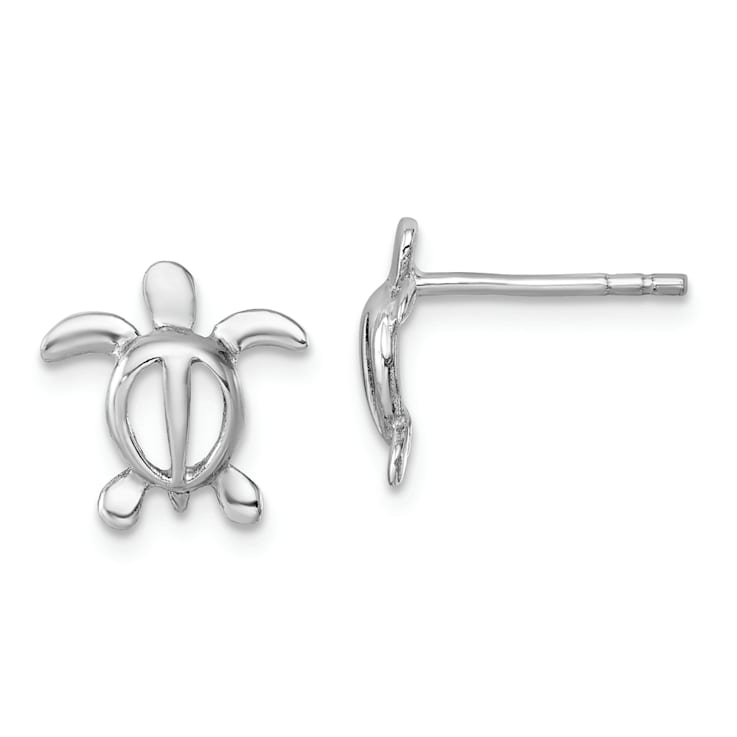 Rhodium Over Sterling Silver Cut Out Turtle Post Earrings