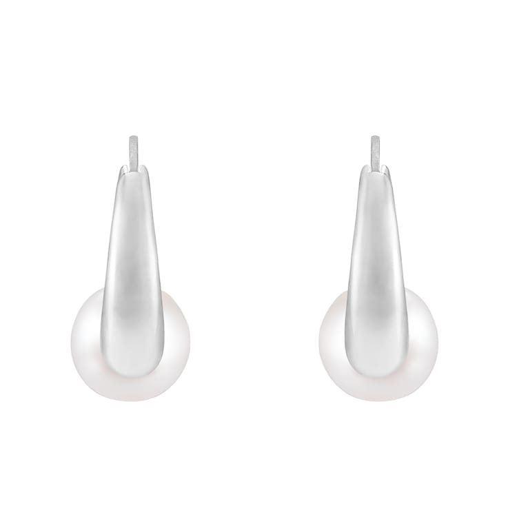 7.5-8mm White Cultured Freshwater Pearl Rhodium Over Sterling Silver Earrings