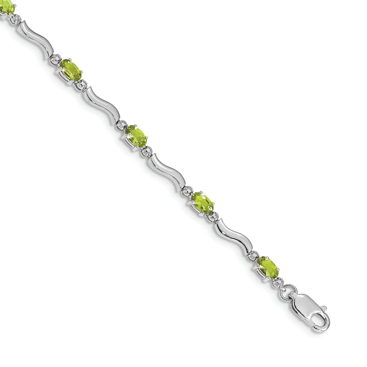 Rhodium Over 14k White Gold Fancy Diamond and Peridot Bracelet