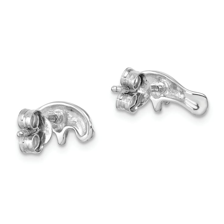 Rhodium Over Sterling Silver Polished Manatee Post Earrings