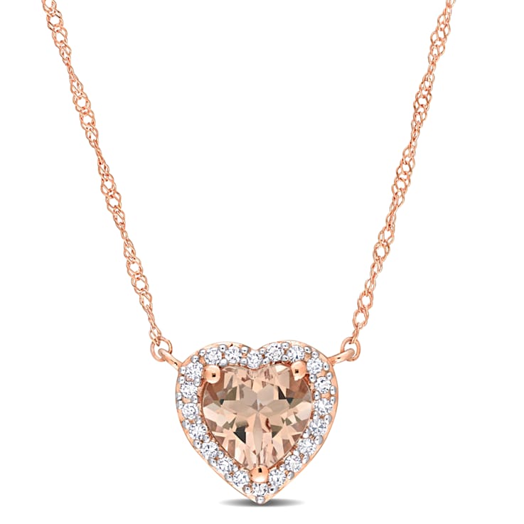 Morganite & Diamond 14K Rose Gold Halo Pendant with Chain 0.75ctw