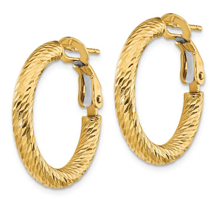 14k Yellow Gold Polished and Diamond-Cut 7/8" Round Hoop Earrings