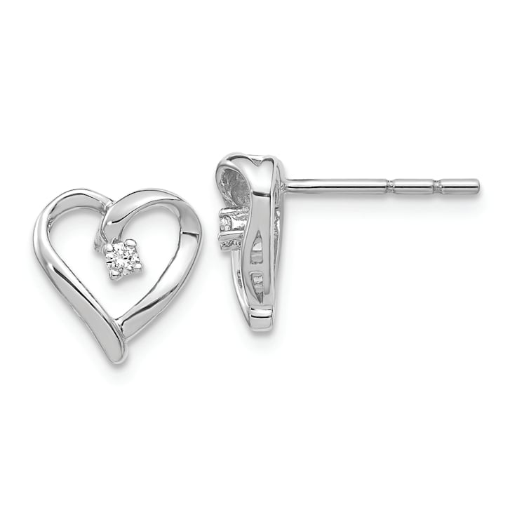 Rhodium Over 14k White Gold 10mm Diamond Heart Stud Earrings