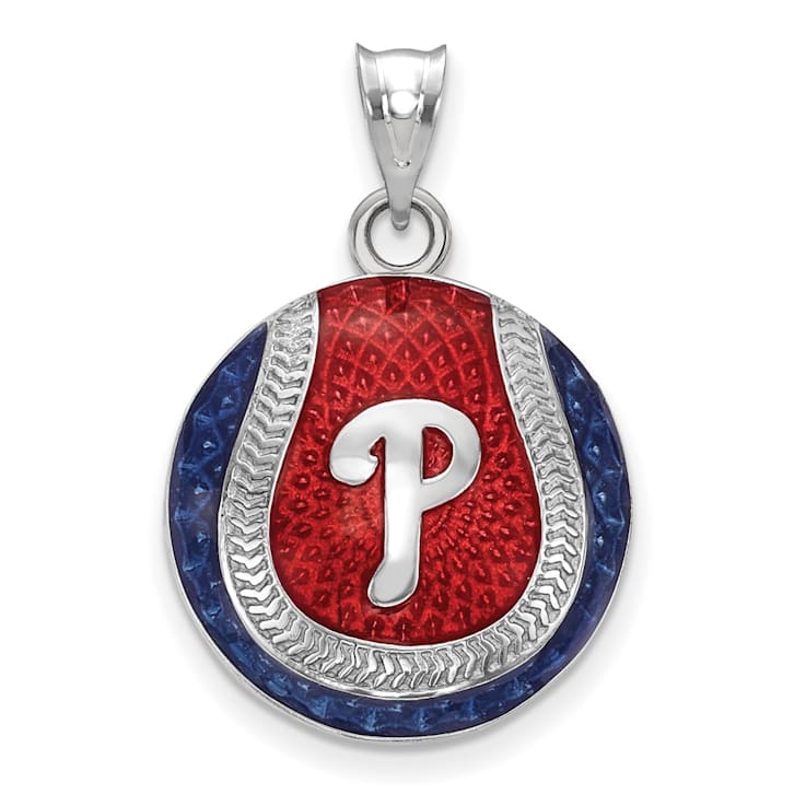 Rhodium Over Sterling Silver MLB LogoArt Philadelphia Phillies Enameled Pendant