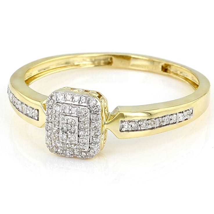 White Diamond 10K Yellow Gold Cluster Ring 0.15ctw