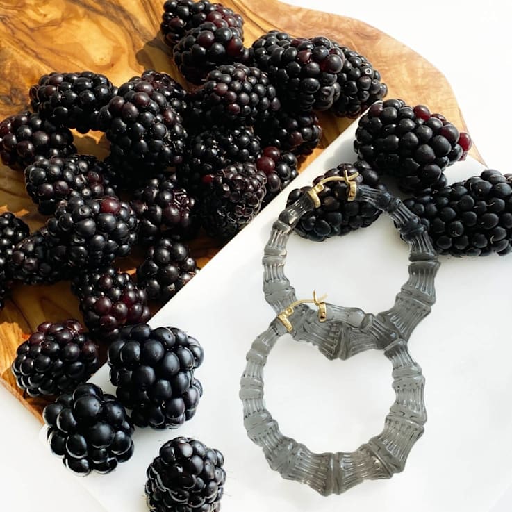 14K Yellow Gold Over Sterling Silver Bamboo Acrylic Hoops in Blackberry
