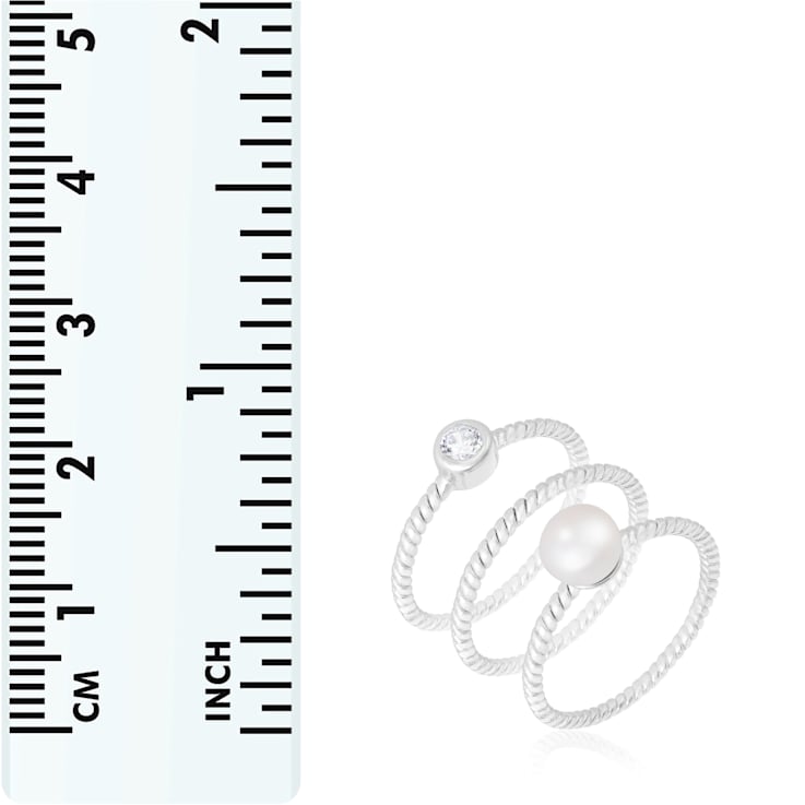 White Cultured Freshwater Pearl Rhodium Over Silver Ring