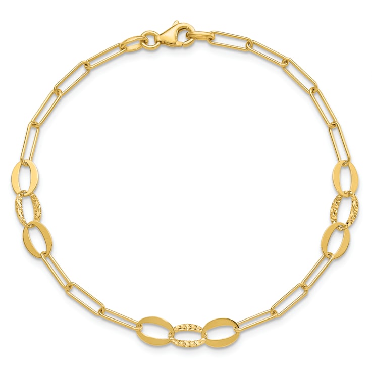 14K Yellow Gold Diamond-cut Paperclip Link 7.25-inch Bracelet
