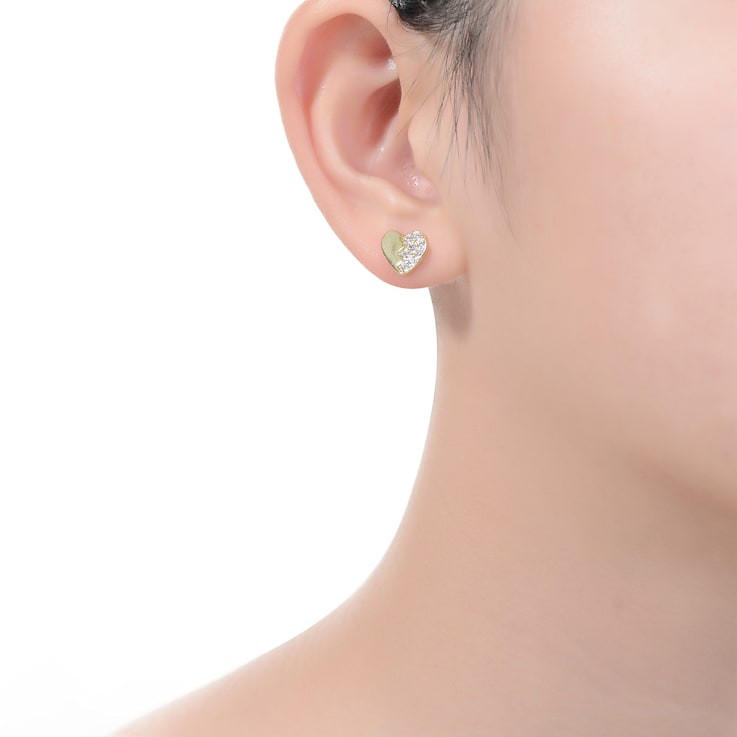 Clear Cubic Zirconia, 14K Yellow Gold Plated over Sterling Silver Heart
Stud Earrings