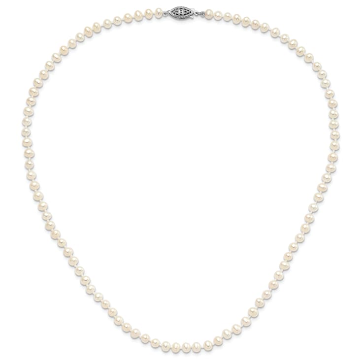 Rhodium Over Sterling Silver 4-5mm White Freshwater Cultured Pearl Necklace