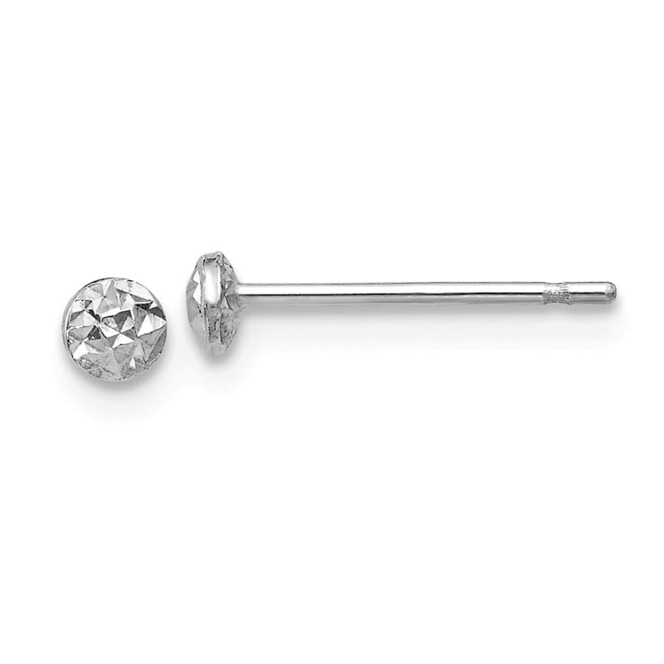 Rhodium Over 14k White Gold 3mm Diamond-Cut Puff Circle Stud Earrings