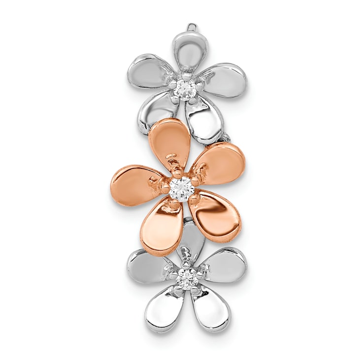 14k Rose Gold and White Gold Diamond Three Flower Chain Slide