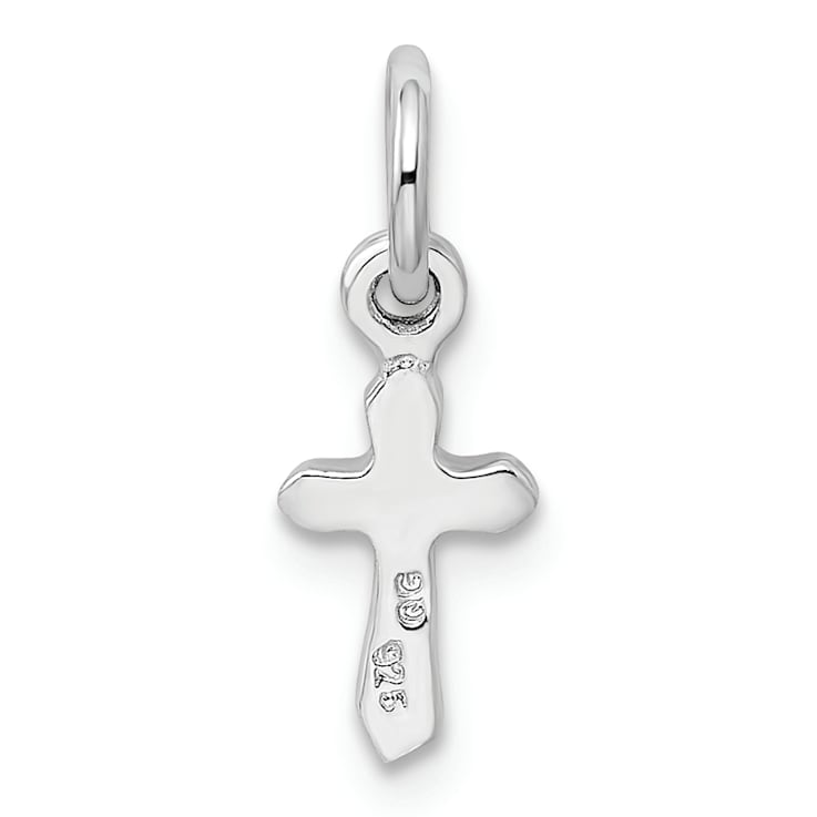 Rhodium Over Sterling Silver Child's August Light Green Preciosca
Crystal Cross Pendant