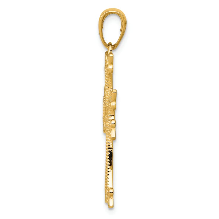 14k Yellow Gold Polished and Textured Armenian Cross Pendant