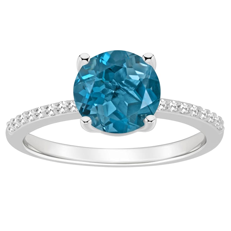 8mm Round London Blue Topaz and 1/10 ctw Diamond Rhodium Over Sterling
Silver Ring