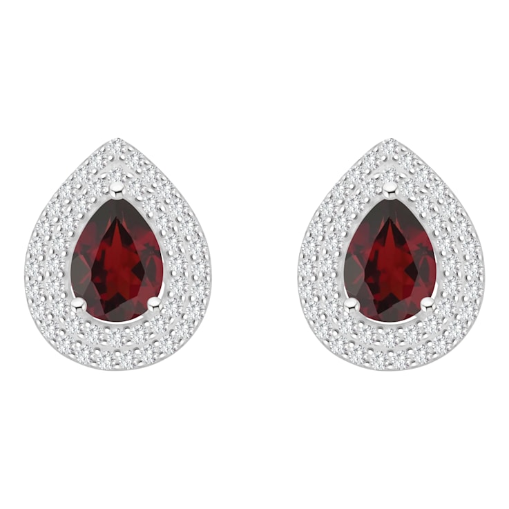 8x5mm Pear Shape Garnet And White Topaz Rhodium Over Sterling Silver
Double Halo Stud Earrings