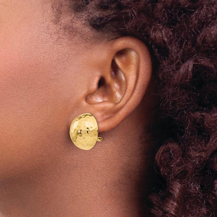 14k Yellow Gold Hammered Non-pierced Stud Earrings