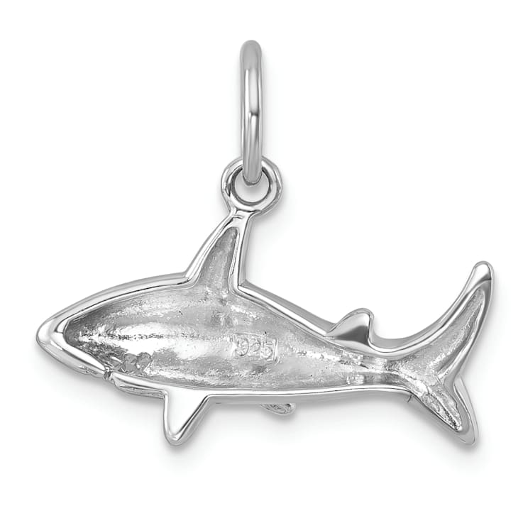 Rhodium Over Sterling Silver Polished Shark Pendant
