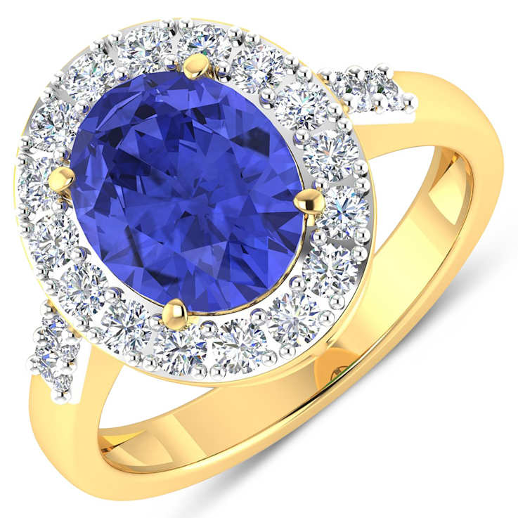 2.81ctw Violet Tanzanite and Diamond 14K Yellow Gold Halo Ring