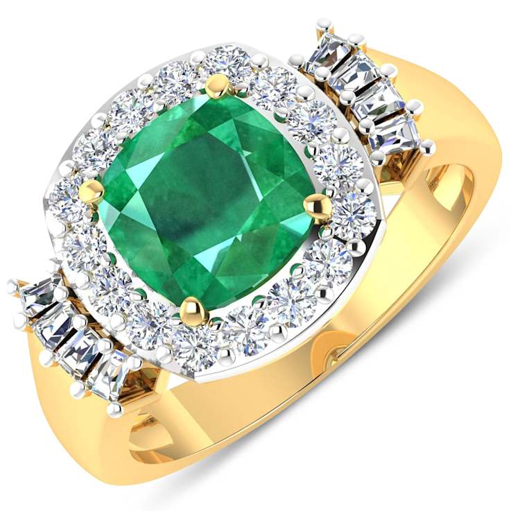 2.8ctw Green Emerald and Diamond 14K Yellow Gold Halo Ring