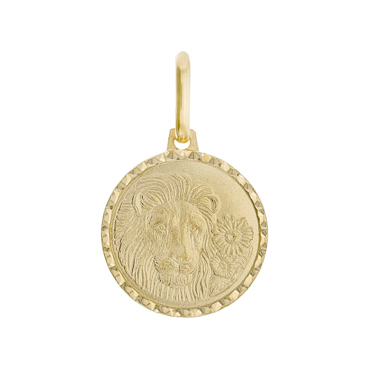Leo Zodiac Medallion Pendant In Solid 14K Yellow Gold