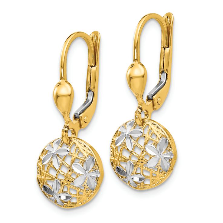 14k Yellow Gold and Rhodium Over 14k Yellow Gold Polished and
Diamond-Cut Dangle Circle Earrings