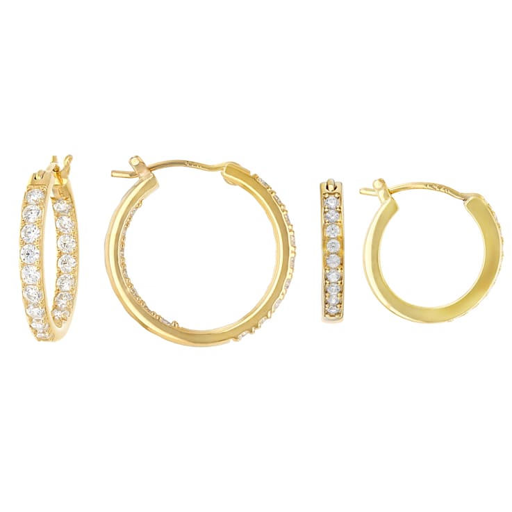CZ Hoop Earring Set Of 2 18k Gold Over Sterling Silver
