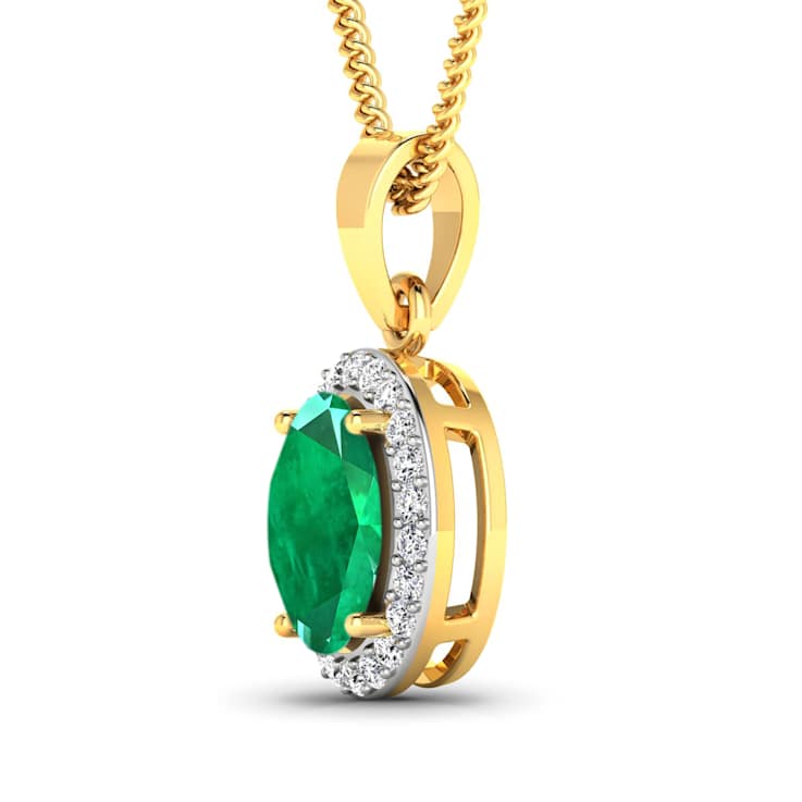 Zambian Emerald and White Diamond 14K Yellow Gold Pendant with 18 inch
Cable Chain 1.65ctw
