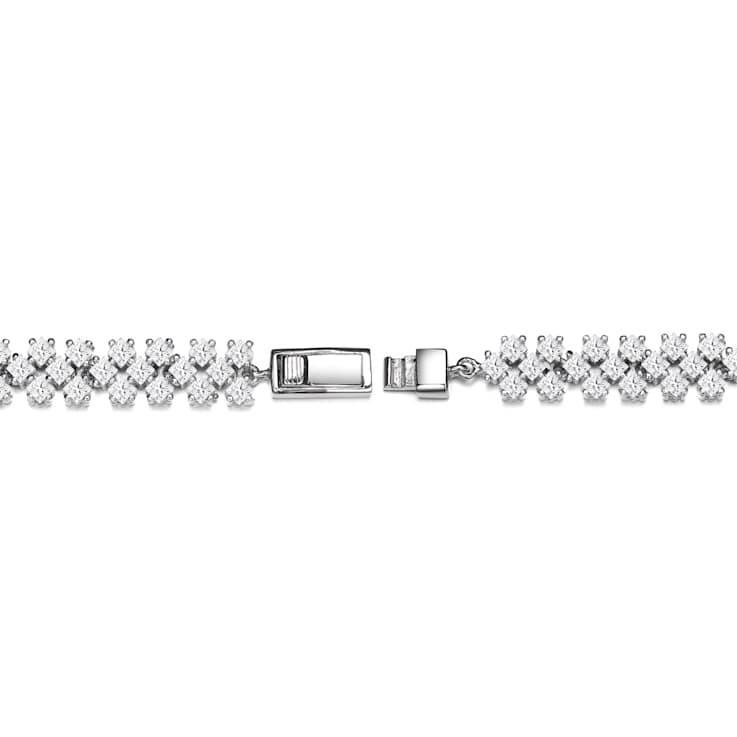 CZ Three-Row Milgrain Tennis Bracelet In Sterling Silver