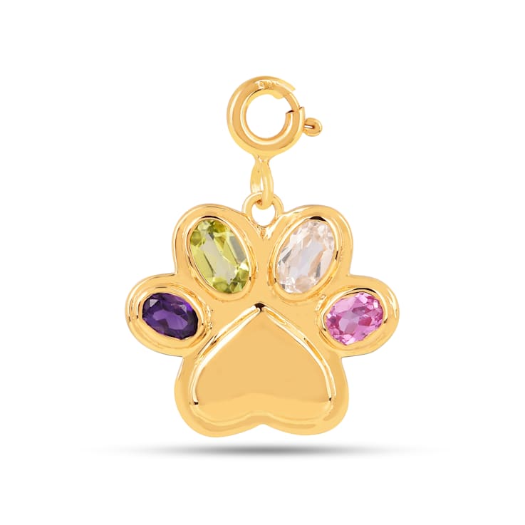 Multi-stone Paw Print Pendant Dog Mom Charm Pendant Gold Over Silver
Charm Pendant  Necklace
