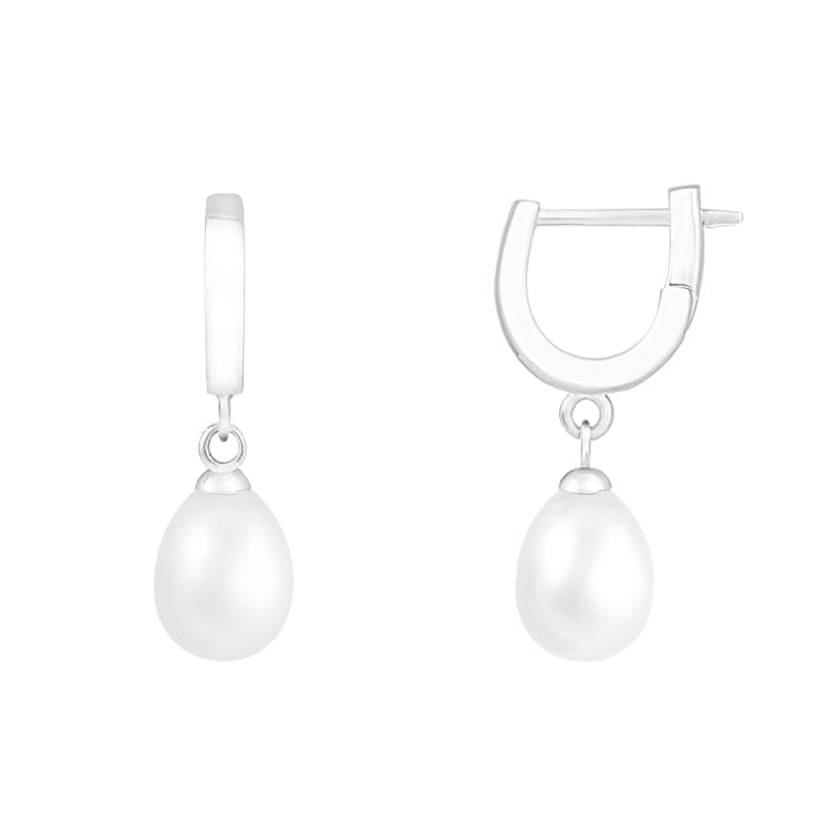 7.5-8mm White Cultured Freshwater Pearl Rhodium Over Sterling Silver Earrings