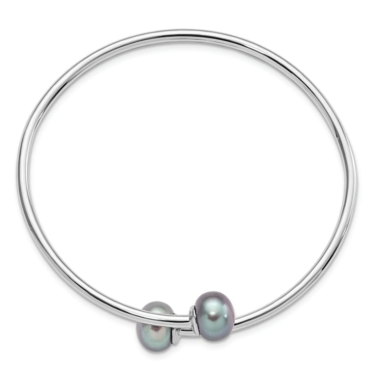Rhodium Over Sterling Silver 9-10mm Grey Button Freshwater Cultured
Pearl Bracelet