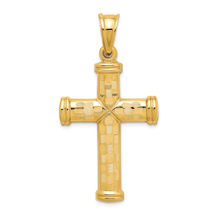 14k Yellow Gold Diamond-Cut Textured Cross Pendant