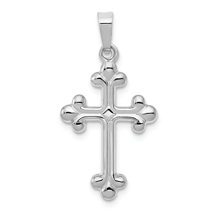 Rhodium Over 14K White Gold Polished Budded Cross Pendant