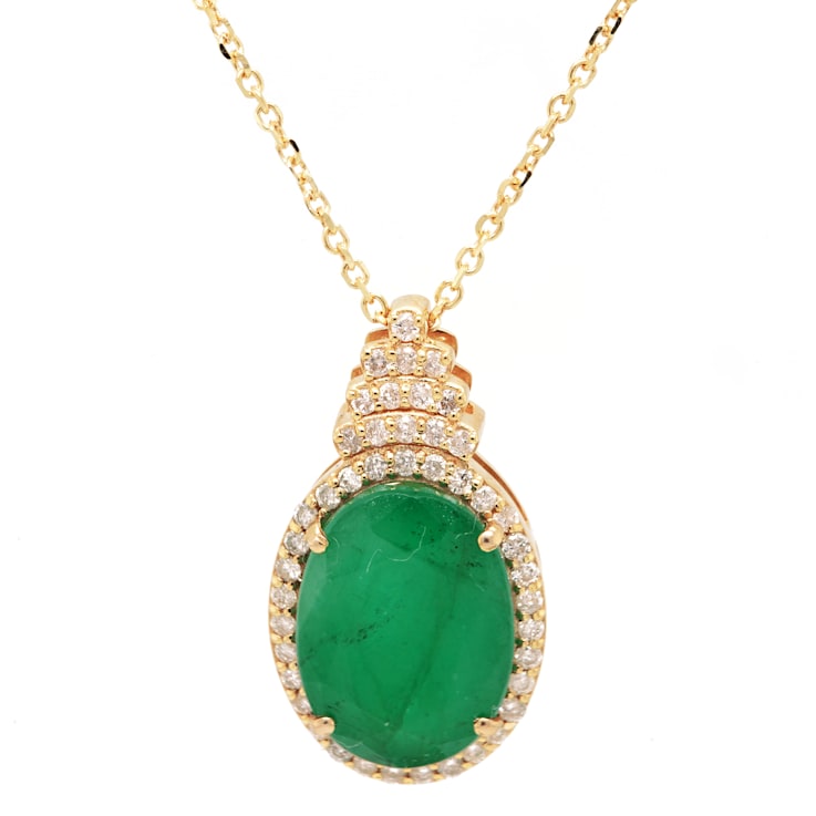 6.31 Ctw Emerald and 0.34 Ctw White Diamond Pendant in 14K YG