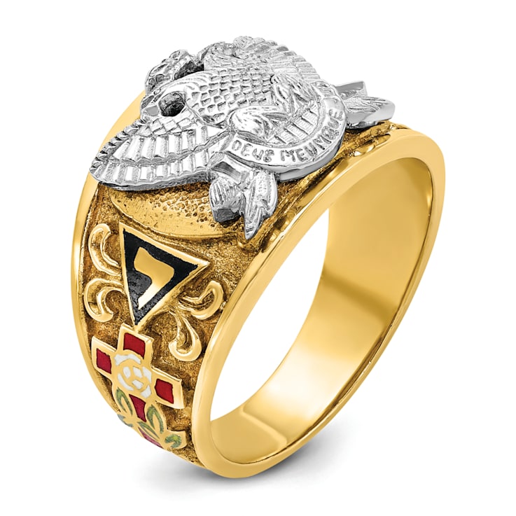10K Two-Tone Yellow and White Gold Men's Textured and Enameled 33rd
Degree Masonic Ring