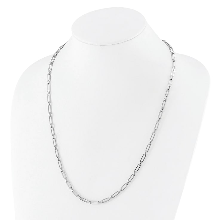14K White Gold Polished Flat Oval Link Necklace